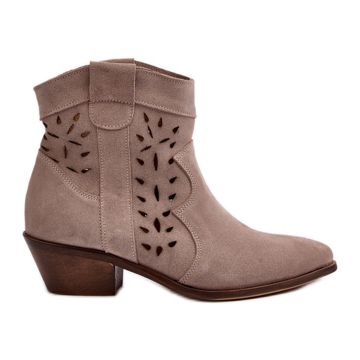 Bottes à talons bas ajourées en daim Zazoo 2870, beige