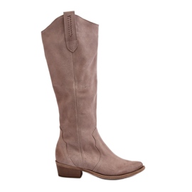 Zazoo 3427 Bottes de cowboy cappuccino en daim pour femme beige Zazoo 3427 Bottes de cowboy cappuccino en daim pour femme beige