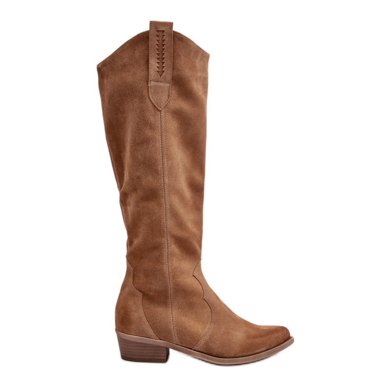 Zazoo 3427 Bottes de cowboy en daim pour femme Beige