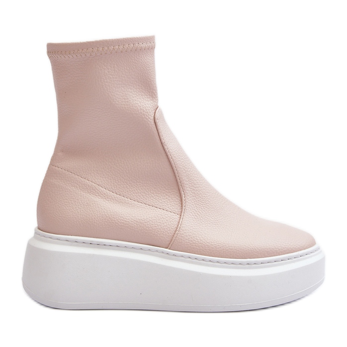 Zazoo 3395 Bottines en cuir pour femme sur une plateforme massive, beige Zazoo 3395 Bottines en cuir pour femme sur une plateforme massive, beige