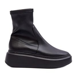 Zazoo 3395 Bottines en cuir pour femme sur une plateforme massive, noir