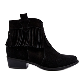 Zazoo 3430 Bottes en daim avec franges pour femme, noir