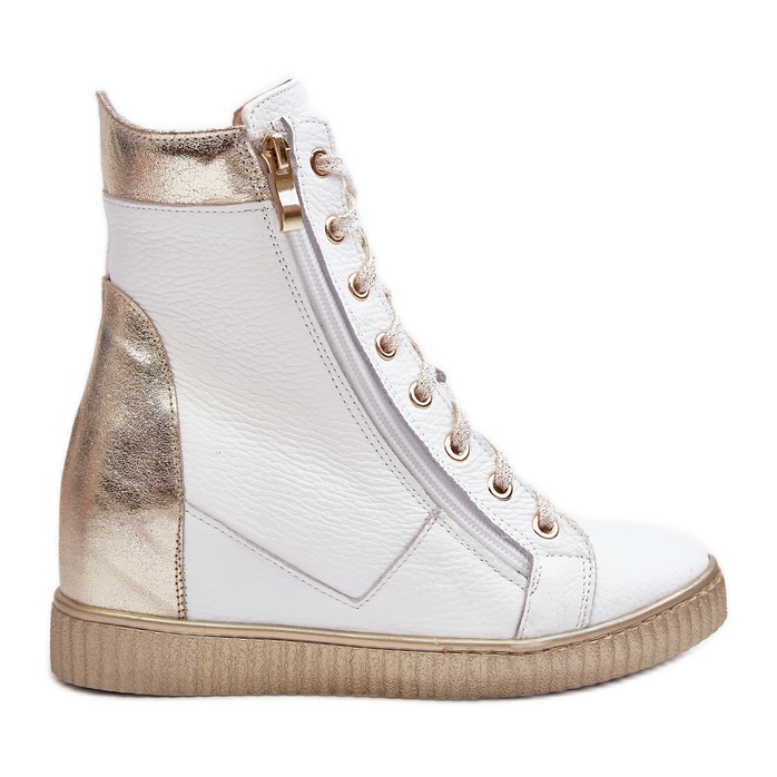 Zazoo 3081 Baskets compensées en cuir pour femme Blanc blanche