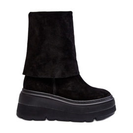 Zazoo 3410 Bottines en daim pour femme sur une plateforme massive, noir le noir