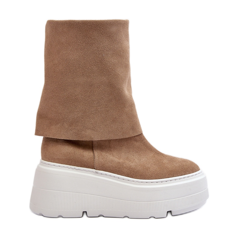 Zazoo 3410 Bottines en daim pour femme sur une plateforme massive, beige