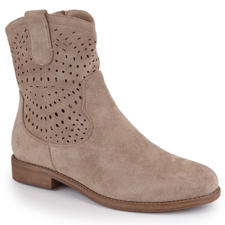 Bottines ajourées femme en daim beige S.Barski HY66-135