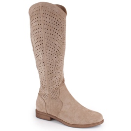 Boots femme ajourées en daim beige S.Barski HY66-150