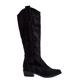 Zazoo 3427 Bottes de cowboy en daim pour femme Noir