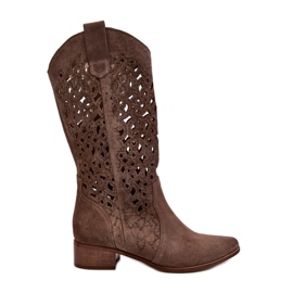 Zazoo 3403 Bottines ajourées à talons bas pour femme, beige foncé
