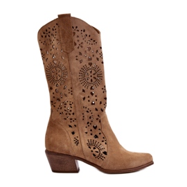 Zazoo Bottines Mi-Mollet Ajourées En Daim 3396 Beige