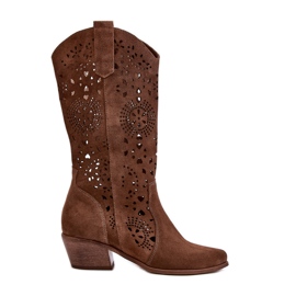 Zazoo Bottines Mi-Mollet Ajourées En Daim 3396 Marron brun