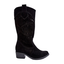 Zazoo 4043 bottes à talons hauts ajourés en daim noir