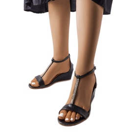 Sandales compensées noires avec strass Flusing