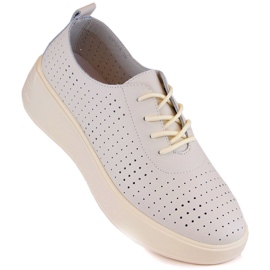 Chaussures à lacets femme en cuir ajouré, beige, Sergio Leone SP018 Chaussures à lacets femme en cuir ajouré, beige, Sergio Leone SP018