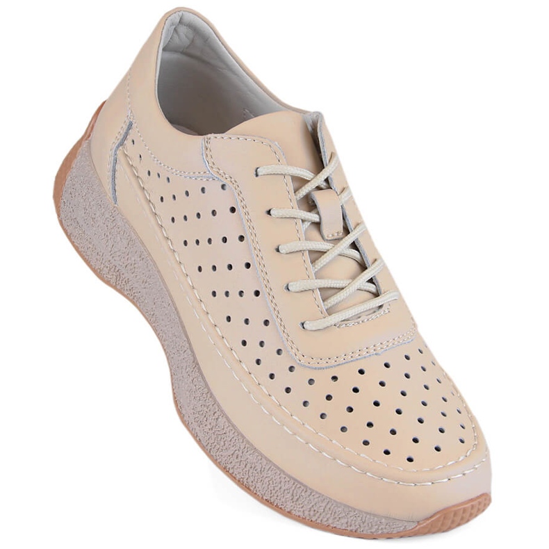 Chaussures femme en cuir ajouré, beige, Sergio Leone SP013 Chaussures femme en cuir ajouré, beige, Sergio Leone SP013