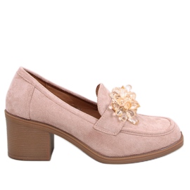Mocassins à talons Lorenz Camel avec pierres beige