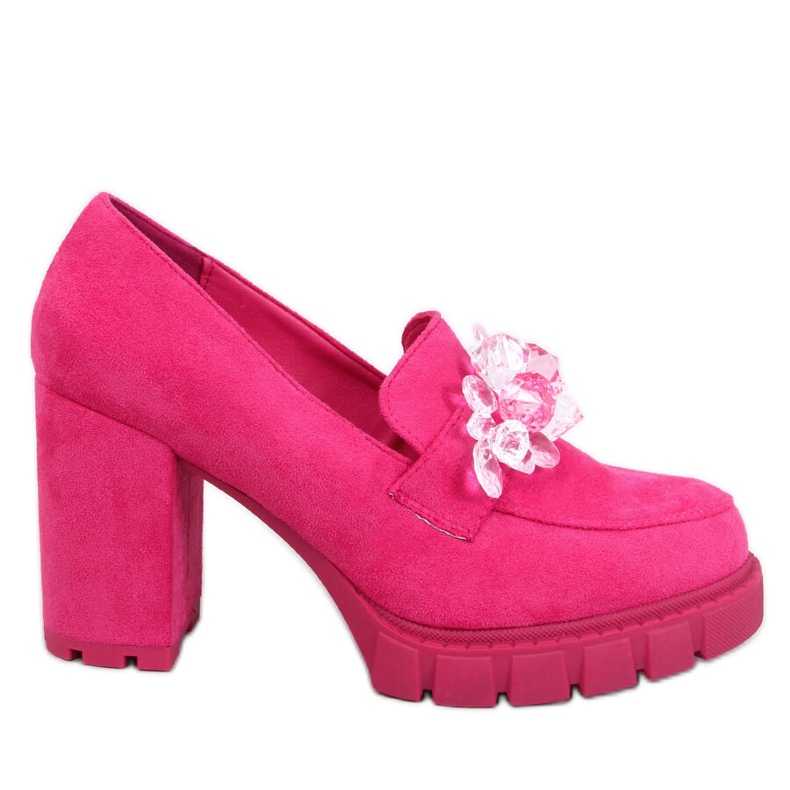 Mocassins à talons Nadina Fuchsia avec pierres rose Mocassins à talons Nadina Fuchsia avec pierres rose