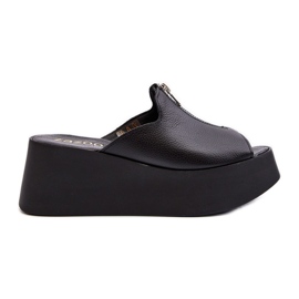 Zazoo 2916 Tongs pour femmes sur une plateforme massive avec une fermeture éclair, noir