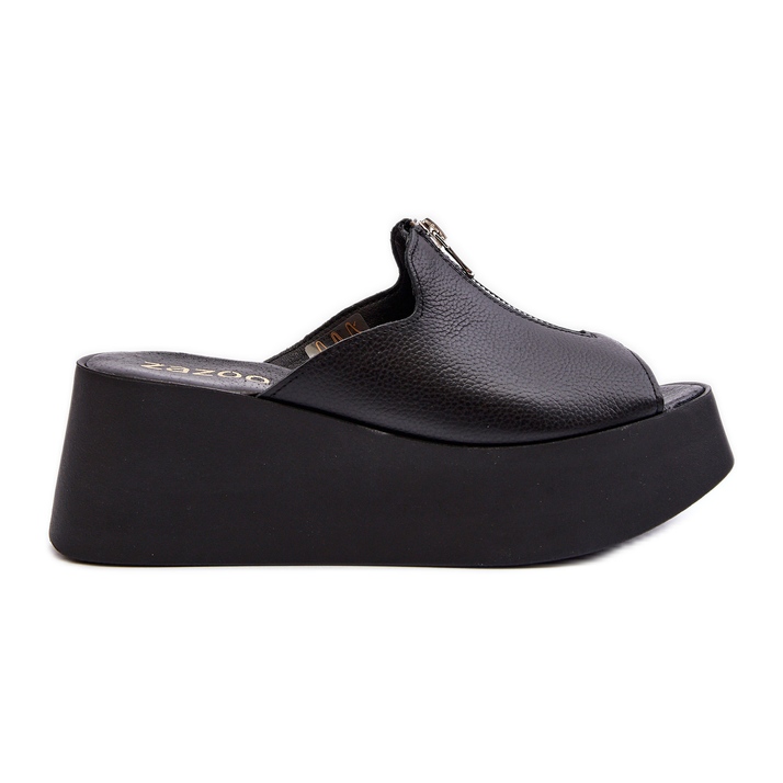 Zazoo 2916 Tongs pour femmes sur une plateforme massive avec une fermeture éclair, noir le noir