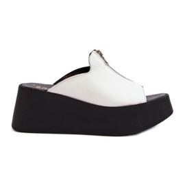 Zazoo 2916 Tongs pour femmes sur une plateforme massive avec une fermeture éclair, blanc