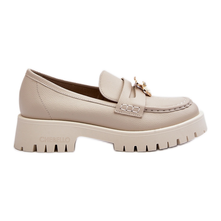 Chaussures En Cuir Mocassins Avec Ours En Peluche CheBello 4291 Beige Clair