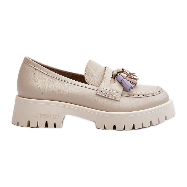 Mocassins Femme En Cuir à Franges CheBello 3096 Beige