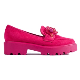 Mocassins femme fuchsia en daim rose