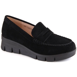 Chaussures femme en daim, mocassins compensés, noir Potocki SZ12373 le noir