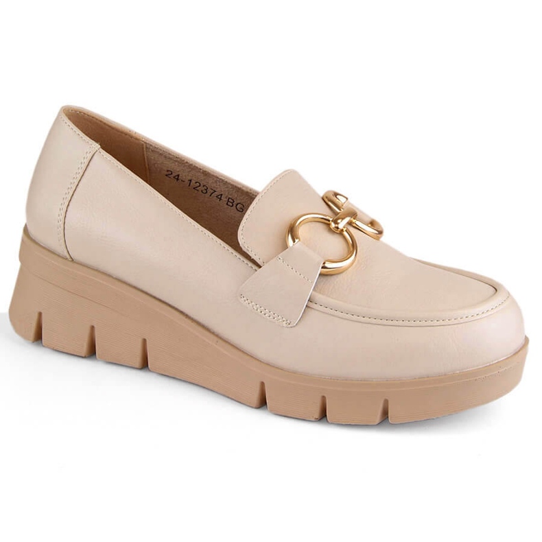 Chaussures femme, mocassins compensés, beige Potocki SZ12374