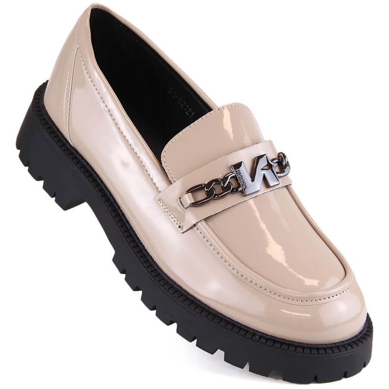 Mocassins femme beiges vernis à talon et plateforme Vinceza 62121