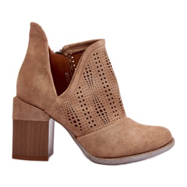 Bottines Ajourées Sur Talon Haut Femme Beige Niartima