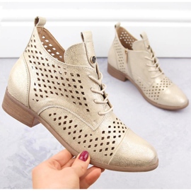 Bottines ajourées dorées femme Potocki SZ12091 beige