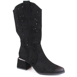 Boots ajourées en daim femme, noir Potocki SZ12397 le noir