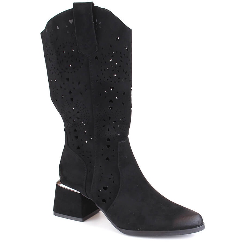 Boots ajourées en daim femme, noir Potocki SZ12397 le noir