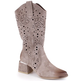 Bottines ajourées femme en daim beige Potocki SZ12397