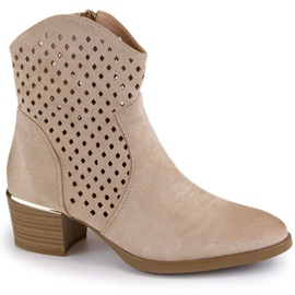 Santiags ajourées femme en daim beige Vinceza 58239