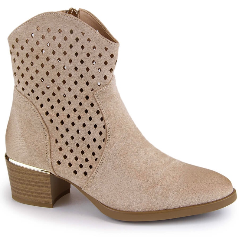 Santiags ajourées femme en daim beige Vinceza 58239