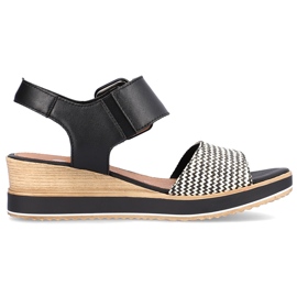 Sandales compensées confortables en cuir avec velcro Remonte D6453-01 noir