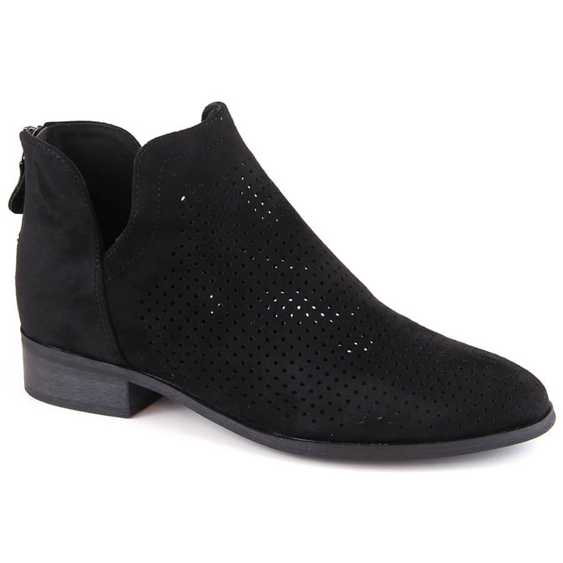 Bottines ajourées à talons bas femme en daim, noir Potocki SZ12307 le noir