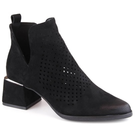 Bottines à talons hauts ajourées femme en daim, noir Potocki SZ12356 le noir