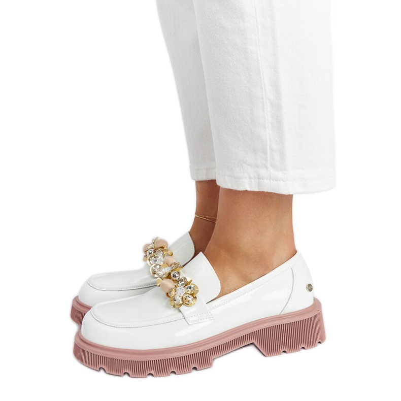 Mocassins en cuir verni blanc Goe NN2N4201 blanche