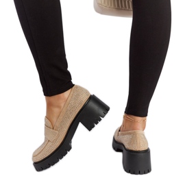 Mocassins beiges à talon massif de Parent