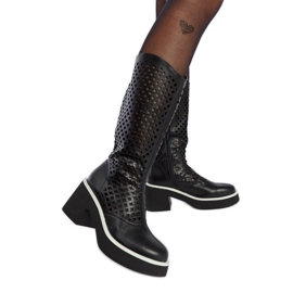 Bottines à talons Anahola ajourées noires