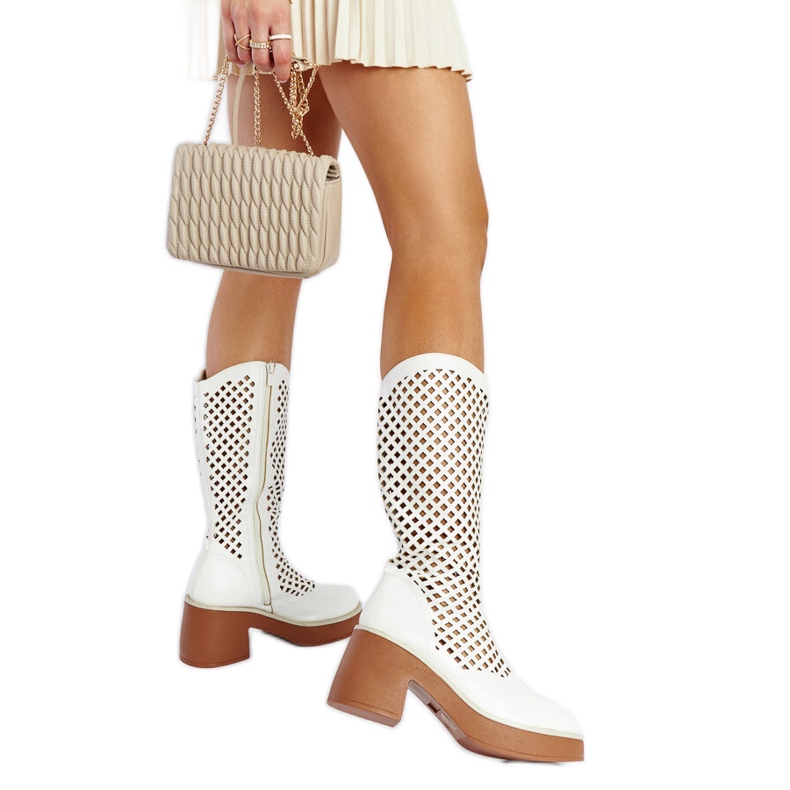 Bottines à talons Anahola ajourées blanches