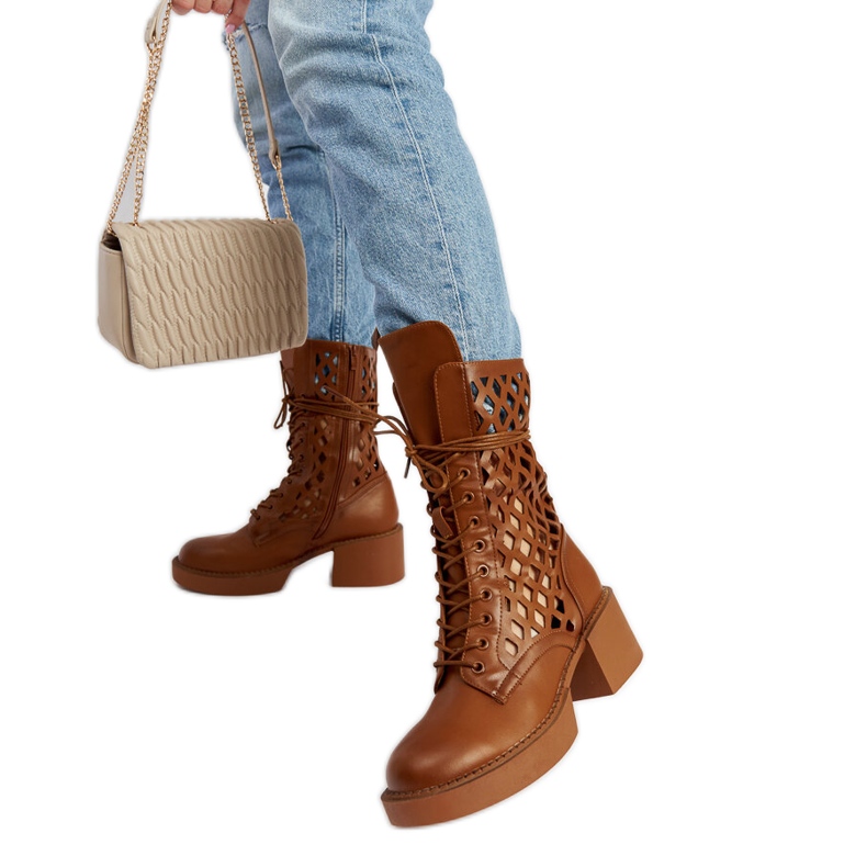Bottines à talons hauts ajourées marron de Visalia brun
