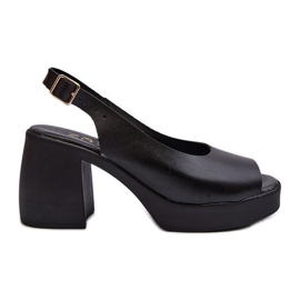 Zazoo 40376 Sandales en cuir à talons hauts épais, noir