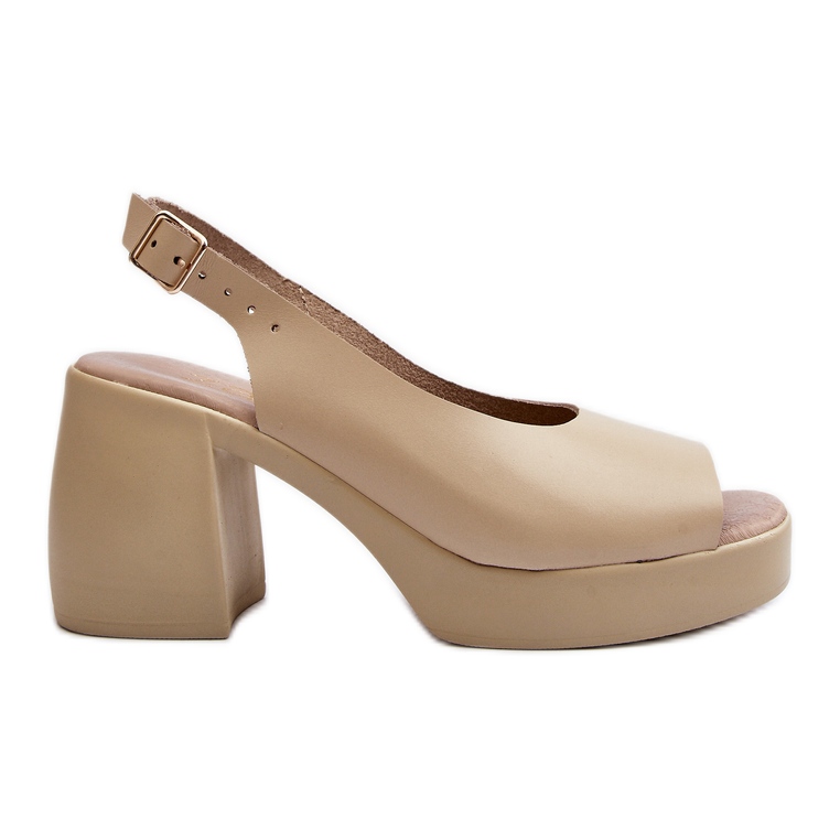 Zazoo 40376 Sandales en cuir beige à talons hauts massifs