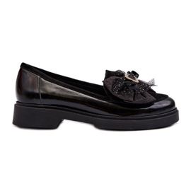 Mocassins Femme En Cuir Verni Avec Noeud Laura Messi 2786 Noir