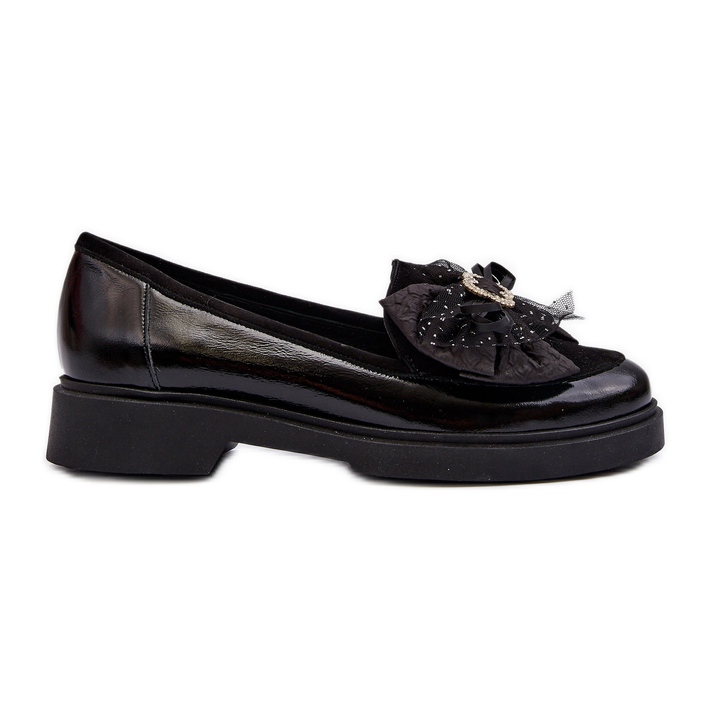 Mocassins Femme En Cuir Verni Avec Noeud Laura Messi 2786 Noir le noir