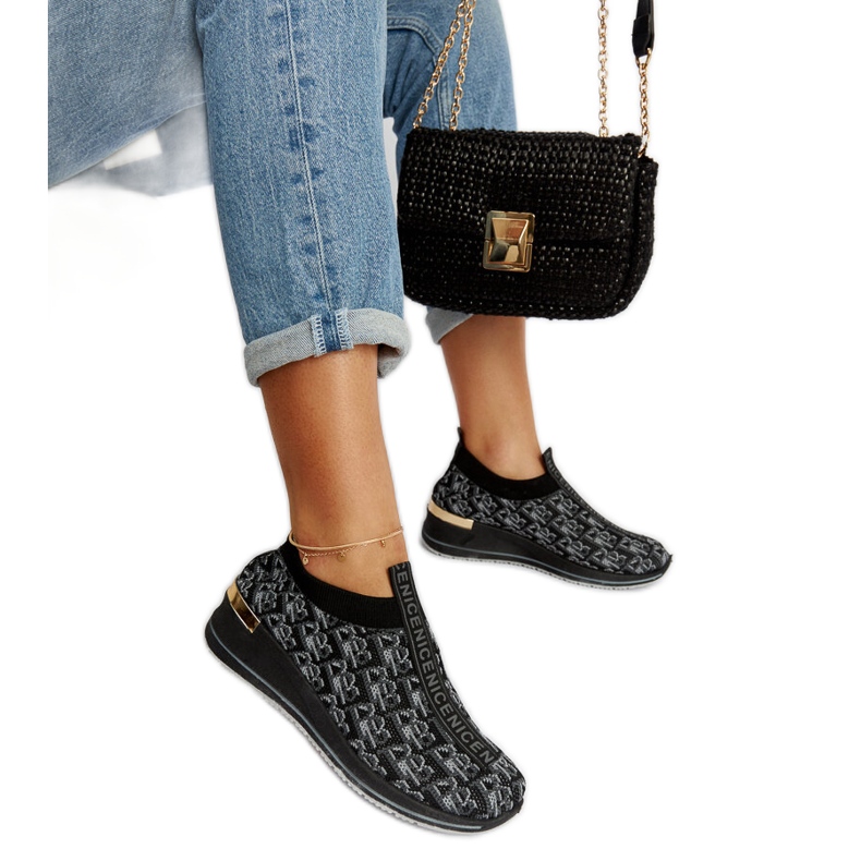 Chaussures Slip On Tartano noires et grises le noir